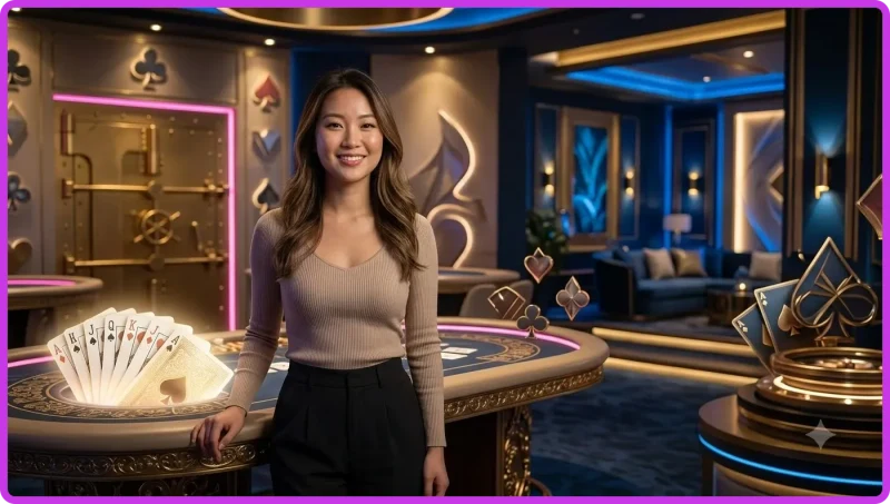 ban-bai-baccarat-voi-hai-bo-bai-player-va-banker-cung-chip-vang-tren-ban-xanh Bàn bài Baccarat với hai bộ bài Player và Banker cùng chip vàng trên bàn xanh