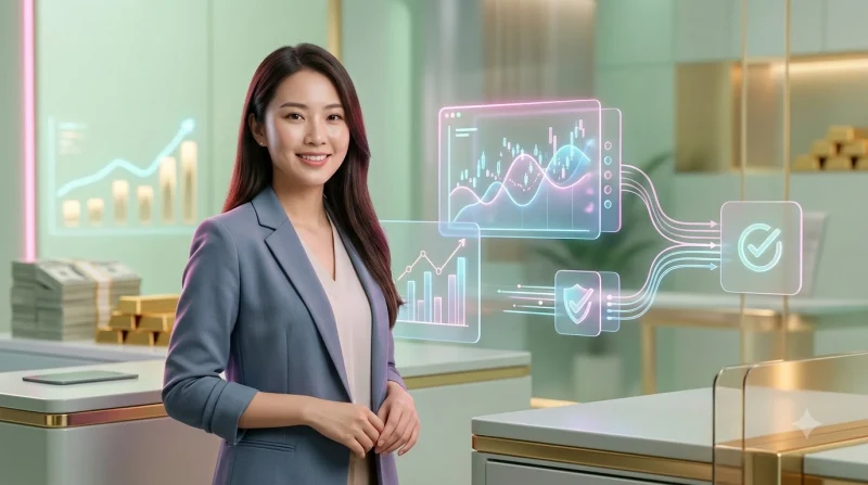Minh họa khái niệm đề 4 càng với bốn ô số holographic phát sáng trên nền đen bóng
